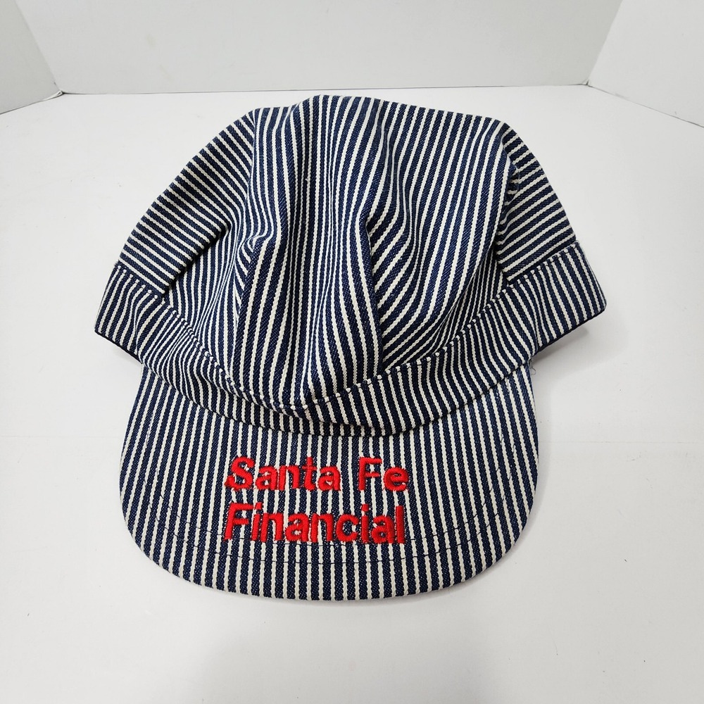 Vintage Rex Striped Engineer Conductor Hat Santa Fe Financial Made In USA